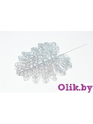 Ветка лист монстеры резной мерцающий 35 см (серебряный)