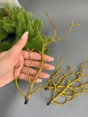 Ветка коряжки золото 24 см, 5 шт