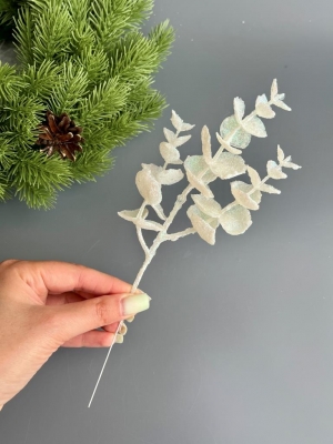 Ветка эвкалипт мерцающая, 23,5 см, белый