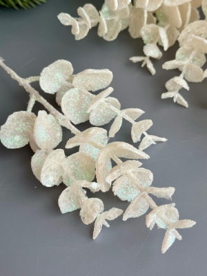 Ветка эвкалипт мерцающая, 23,5 см, белый, 5 шт