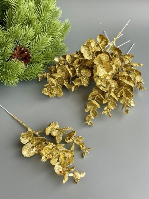 Ветка эвкалипт мерцающая, 23,5 см, золотой