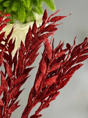 Ветка в букете бамбук 7 веток мерцающая, 40 см, красный