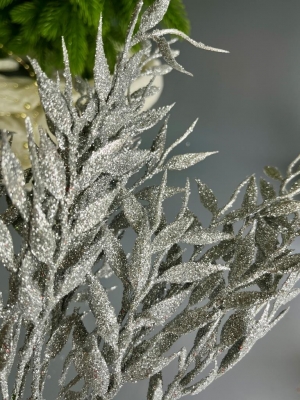 Ветка в букете бамбук 7 веток мерцающая, 40 см, серебро