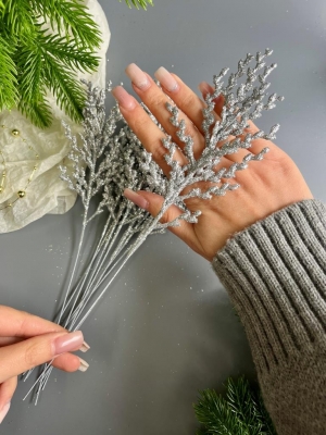 Ветка водоросль малая мерцающая, 33 см, (серебряный), 5 шт