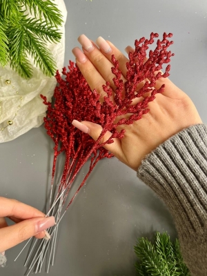 Ветка водоросль малая мерцающая, 33 см, (красный)