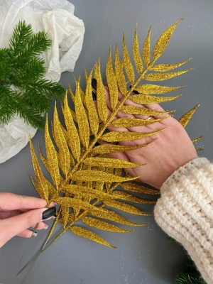 Лист пальмы плоский мерцающий (К . ШАМОНИ), золото, 5 шт