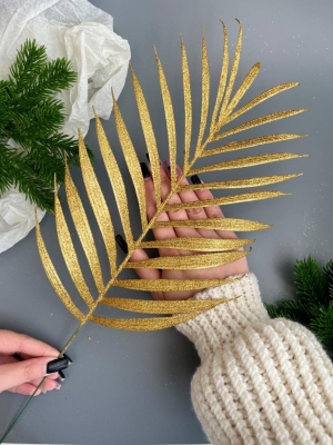Ветка - лист пальмы мерцающий, 48 см, золото