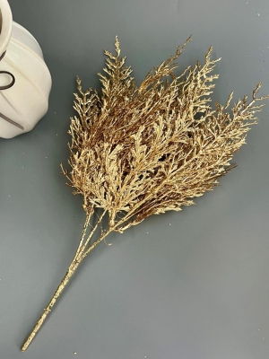 Ветка в букете водоросль мерцающая 5 веток, 37 см, золото