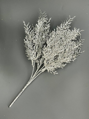 Ветка в букете водоросль мерцающая 5 веток, 37 см, серебро