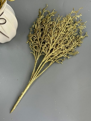 Ветка в букете водоросль 7 веток мерцающая, 38 см, золото