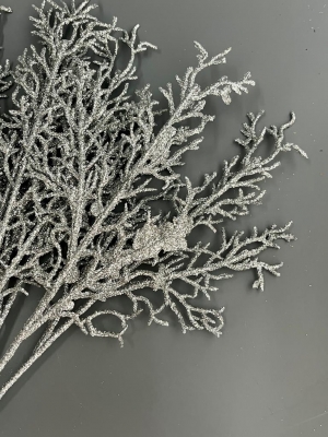 Ветка в букете водоросль 7 веток мерцающая, 38 см, серебро