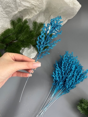 Ветка водоросль малая мерцающая, 33 см, (голубой), 5 шт