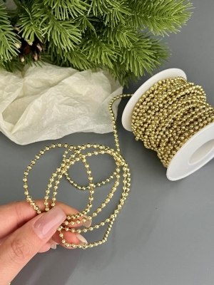 Новогодние бусы 3 мм, светлое золото, 10м