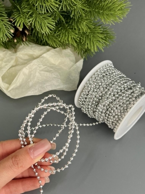 Новогодние бусы 3 мм, серебро, 10м