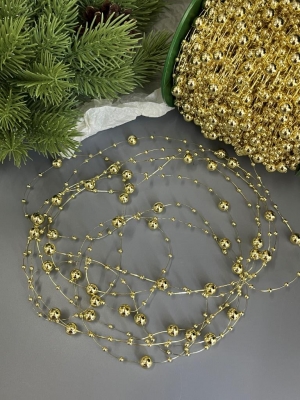 Бусины на леске 3-8 мм (5 м) золото