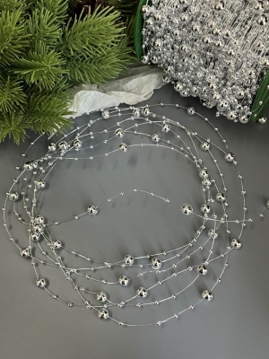 Бусины на леске 3-8 мм (5 м) серебро