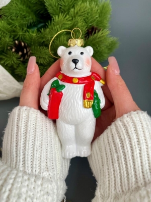 Елочное украшение Белый медведь 12 см, 1 шт
