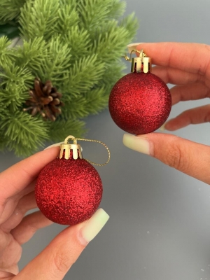 Набор елочных шаров 4 см мерцающий (уп.6шт) красный