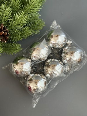 Набор елочных шаров 5 см глянец (уп.6шт) серебро