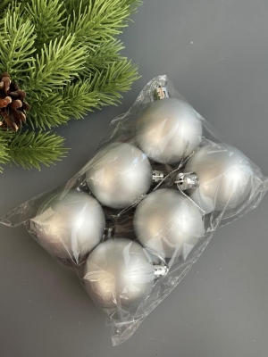 Набор елочных шаров 5 см матовый (уп.6шт) серебро
