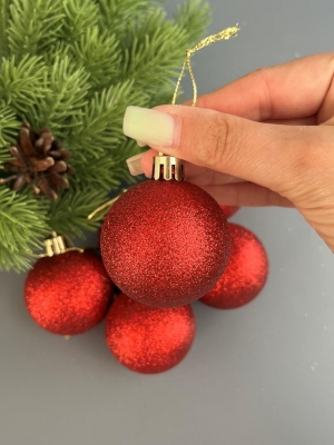 Набор елочных шаров 5 см мерцающий (уп.6шт) красный