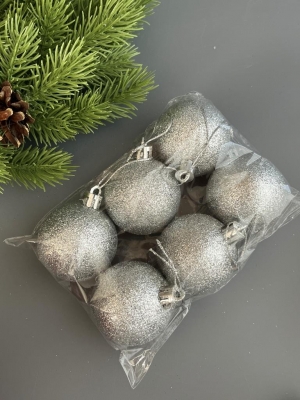 Набор елочных шаров 5 см мерцающий (уп.6шт) серебро