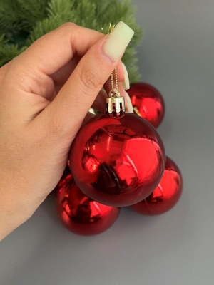 Набор елочных шаров 6 см глянец (уп.6шт) красный