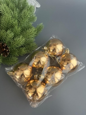 Набор елочных шаров 6 см глянец (уп.6шт) золотой