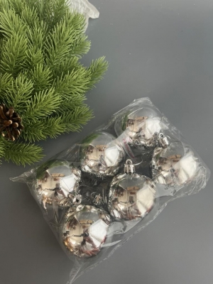 Набор елочных шаров 6 см глянец (уп.6шт) серебряный