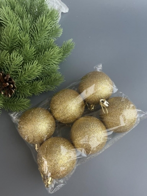 Набор елочных шаров 6 см мерцающий (уп.6шт) золотой