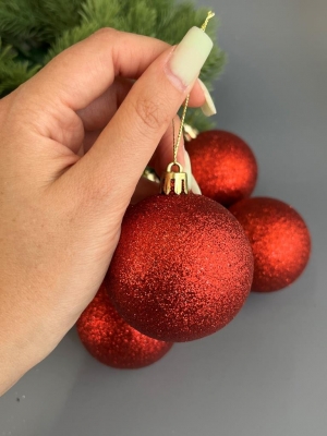 Набор елочных шаров 6 см мерцающий (уп.6шт) красный