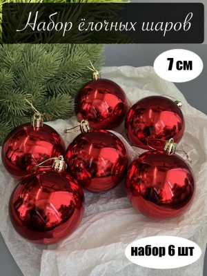 Набор елочных шаров 7 см глянец (уп.6шт) красный