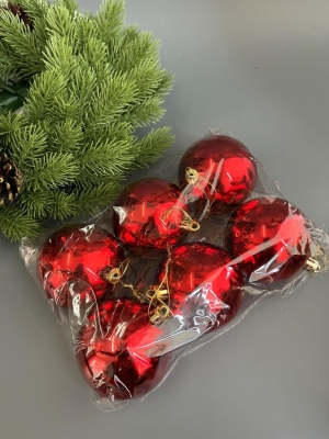 Набор елочных шаров 7 см глянец (уп.6шт) красный