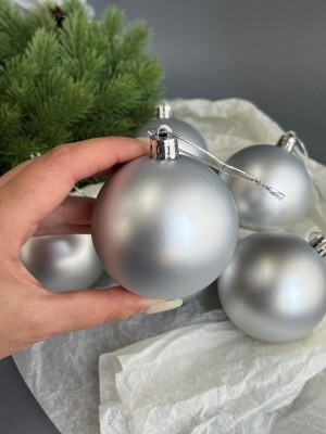 Набор елочных шаров 7 см глянец (уп.6шт) серебряный