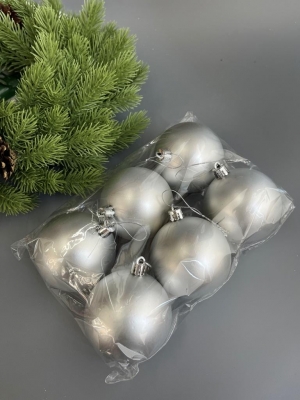 Набор елочных шаров 7 см матовый (уп.6шт) серебряный