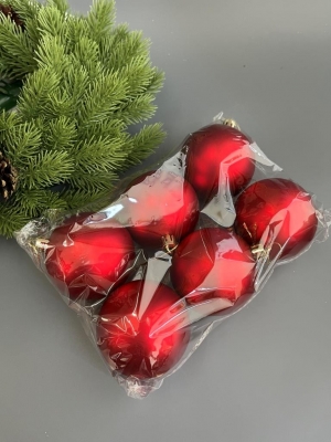 Набор елочных шаров 7 см матовый (уп.6шт) красный