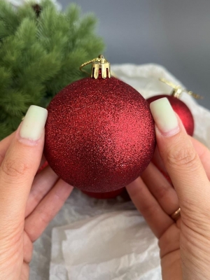 Набор елочных шаров 7 см мерцающий (уп.6шт) красный