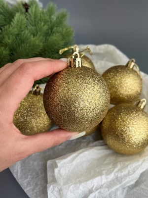 Набор елочных шаров 7 см мерцающий (уп.6шт) золотой