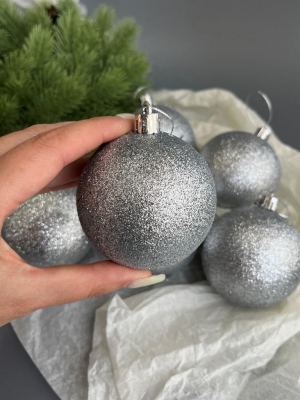 Набор елочных шаров 7 см мерцающий (уп.6шт) серебряный