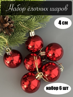 Набор елочных шаров 4 см глянец (уп.6шт) красный