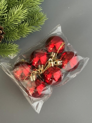 Набор елочных шаров 4 см глянец (уп.6шт) красный