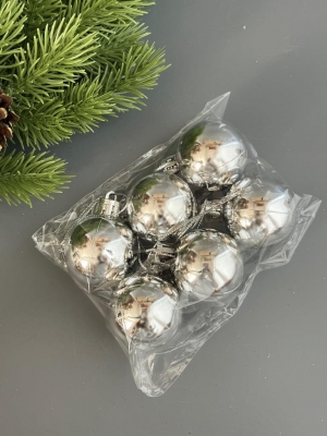 Набор елочных шаров 4 см глянец (уп.6шт) серебро