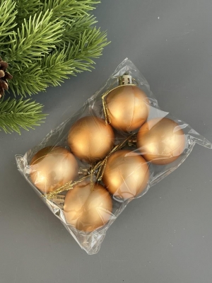 Набор елочных шаров 4 см матовый (уп.6шт) золотой