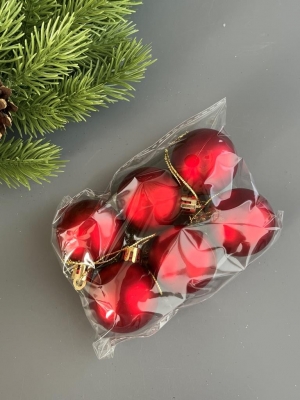 Набор елочных шаров 4 см матовый (уп.6шт) красный