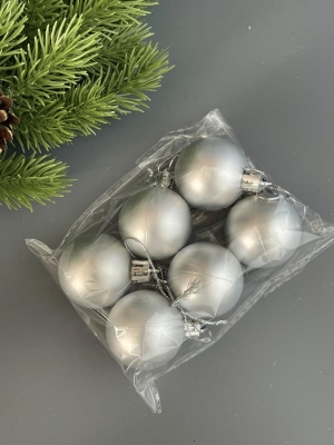 Набор елочных шаров 4 см матовый (уп.6шт) серебро