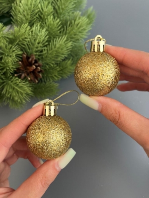 Набор елочных шаров 4 см мерцающий (уп.6шт) золотой
