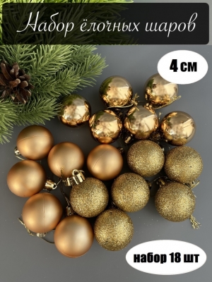 Набор елочных шаров 4 см (уп.18шт) золотой