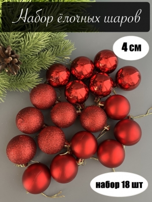 Набор елочных шаров 4 см (уп.18шт) красный