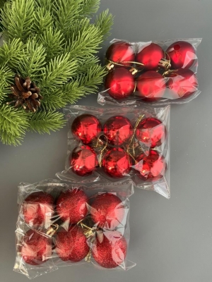 Набор елочных шаров 4 см (уп.18шт) красный