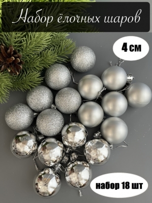 Набор елочных шаров 4 см (уп.18шт) серебряный 